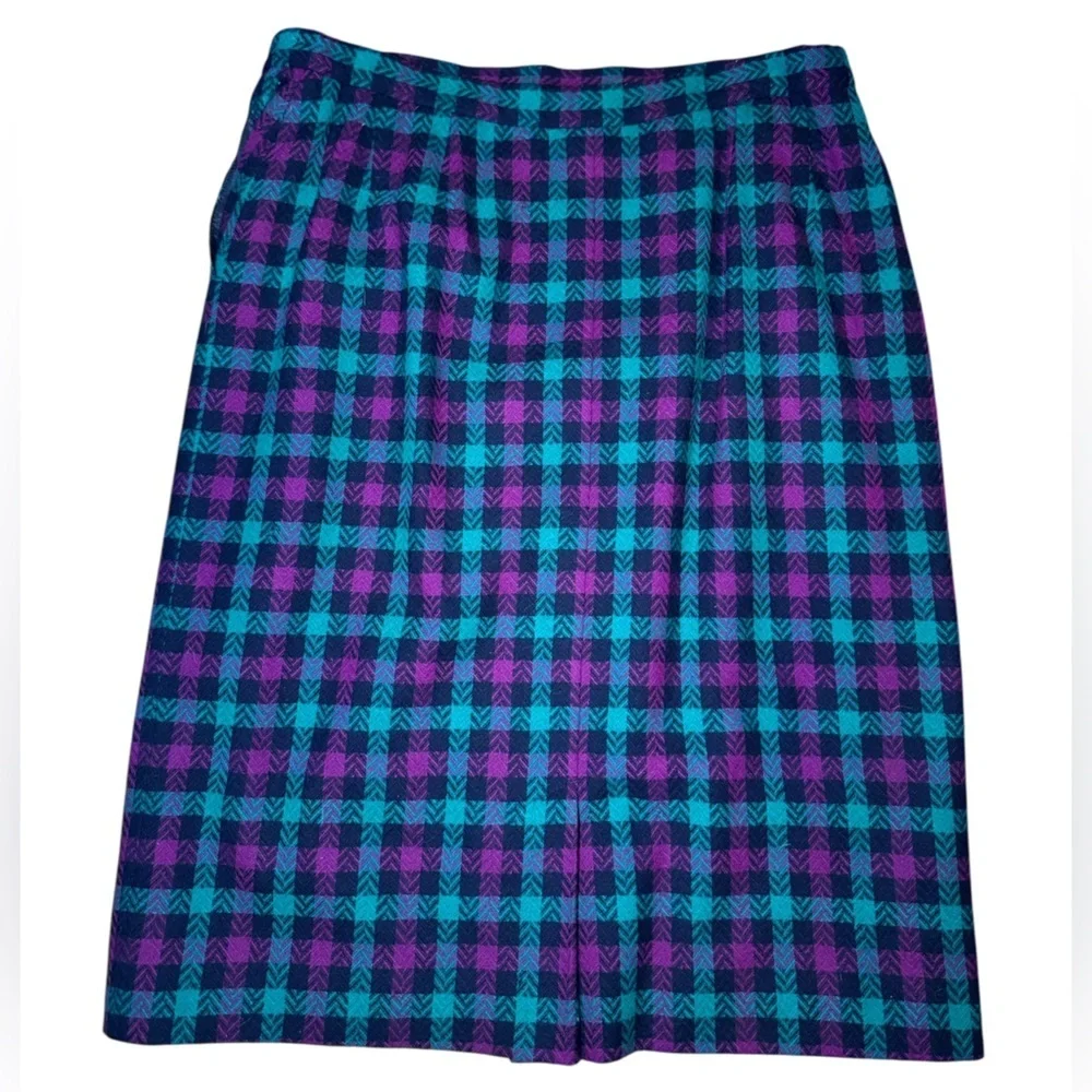 Pendleton VTG 80’s womens wool plaid lined blue and fuschia skirt size 16